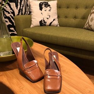 DKNY City Leather Slides Heels Camel Size 6